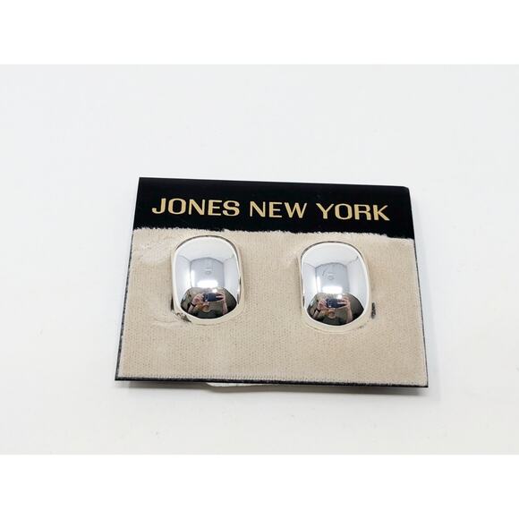 Vintage Jones New York Earrings Silver Tone Huggie Style Clip On Classic New - Picture 1 of 5
